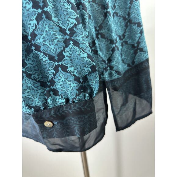 NWT Valerie Stevens Silk Blouse Blue & Black Printed Button Up Top Plus Size 22W - Picture 8 of 8
